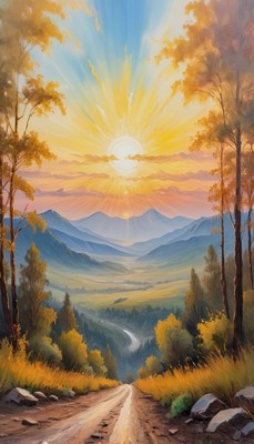 Mountain sunrise landscape painting