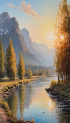 Mountain river sunset