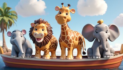 Animated animals on boat