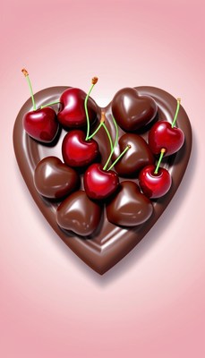 Chocolate heart filled with cherries