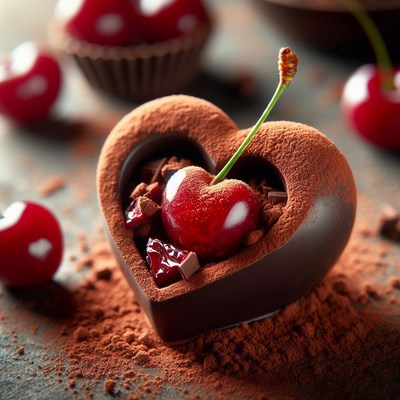 Chocolate heart filled with cherry
