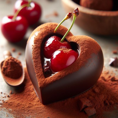 Chocolate heart with cherries