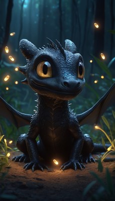 Black dragon in forest at night