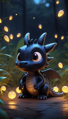 Cute black dragon in forest
