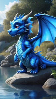 Blue dragon by lake