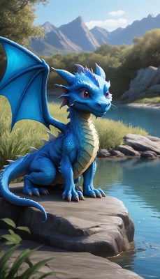 Blue dragon by lake