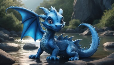 Blue dragon by river