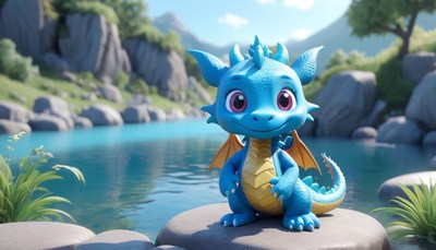 Blue dragon by a pond