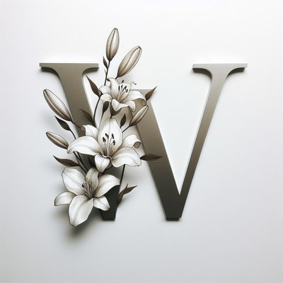 Letter w with lily flowers