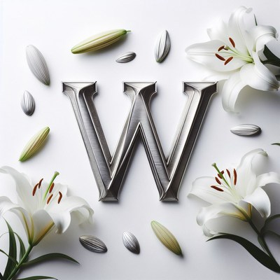 Silver w surrounded by lilies
