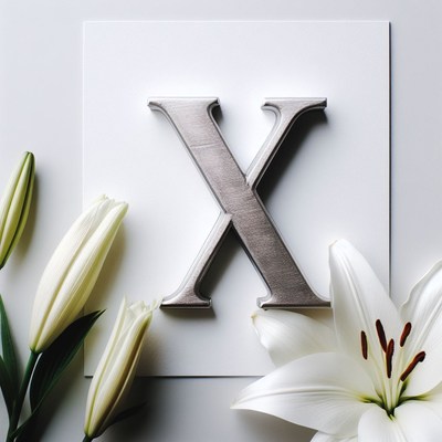 Silver letter x with white lilies