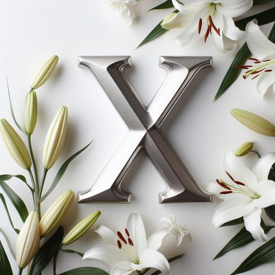 Silver letter x with lilies
