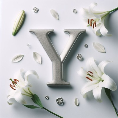 Silver letter y with lilies