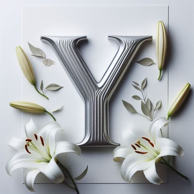 Silver letter y with lilies