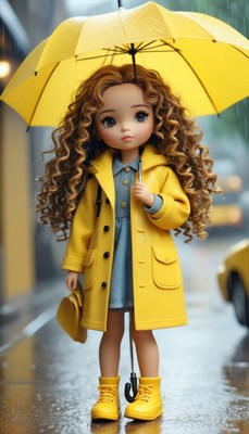Rainy day doll in yellow raincoat