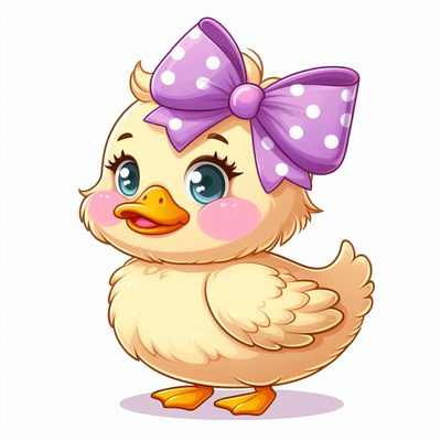 Cute duckling with purple bow