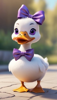 Duckling with bows on walkway