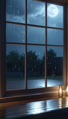 Rainy night view from window