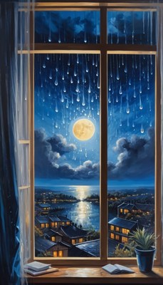 Rainy night view from window