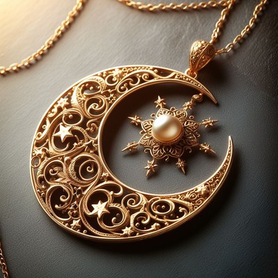 Ornate gold crescent moon necklace