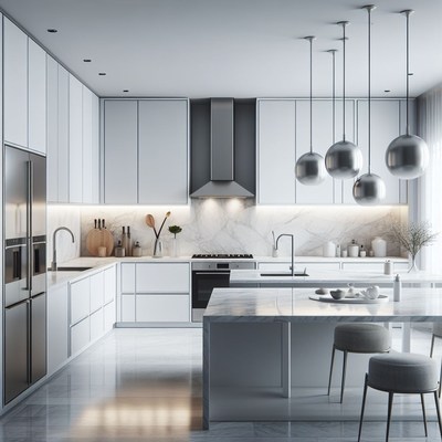 Modern kitchen island with pendant lights