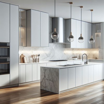 Modern kitchen island with pendant lights