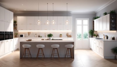 Modern kitchen island with stools