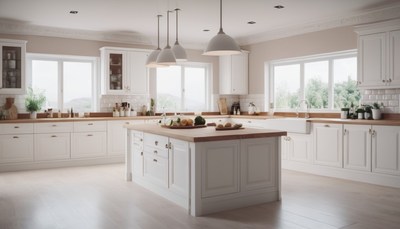 Modern kitchen island with wood countertop