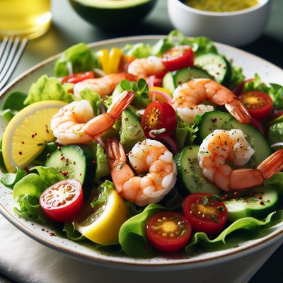 Shrimp salad with cucumber and tomato