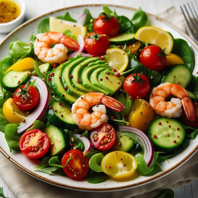 Shrimp avocado salad with cherry tomatoes