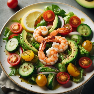 Shrimp, avocado, and tomato salad