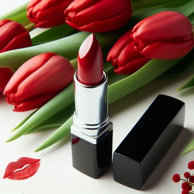 Red lipstick and tulips