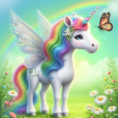 Rainbow unicorn in meadow