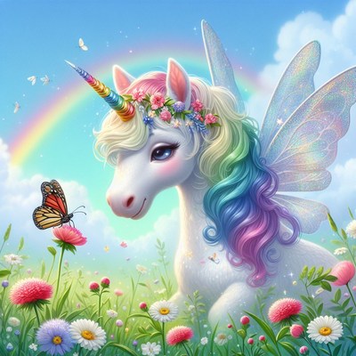 Fairy unicorn in meadow