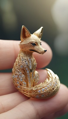 Gold fox diamond brooch