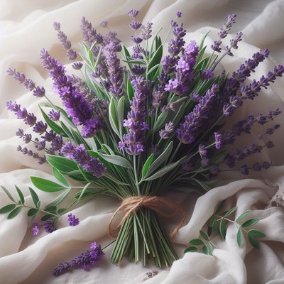 Lavender bouquet on fabric