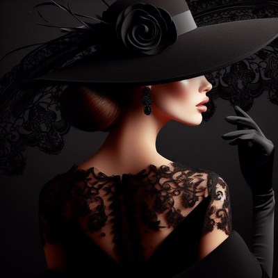Woman in black hat and dress