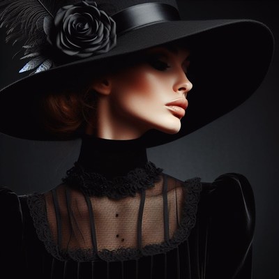 Woman in black hat and dress