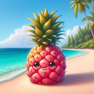 Smiling pineapple on beach