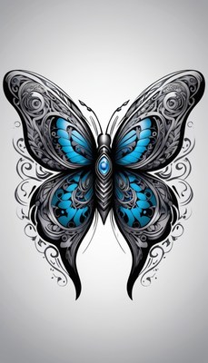 Ornate blue butterfly illustration