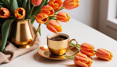 Morning coffee with tulips
