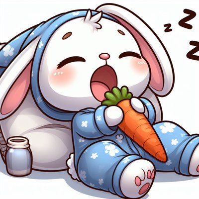 Sleepy bunny eating carrot