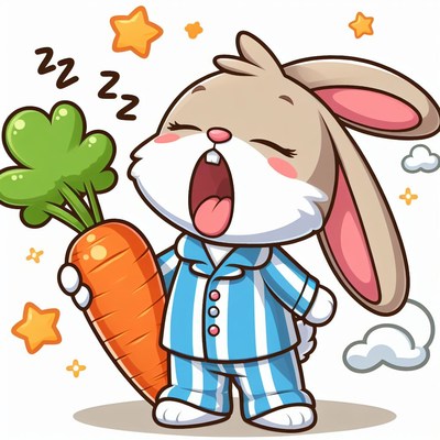 Sleepy bunny in pajamas with carrot