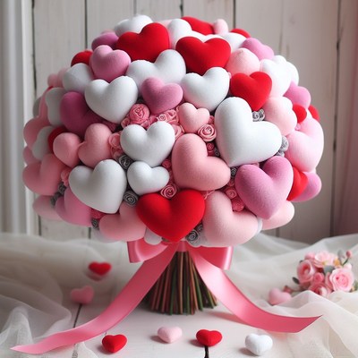 Pink, white, and red heart bouquet