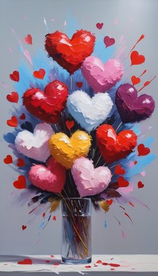 Colorful heart bouquet in vase