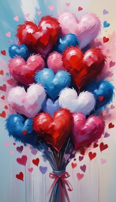 Colorful heart bouquet painting