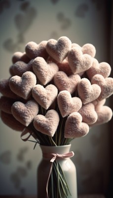 Fluffy heart bouquet in vase