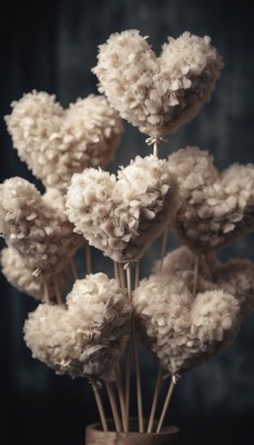 White heart-shaped flowers in vase