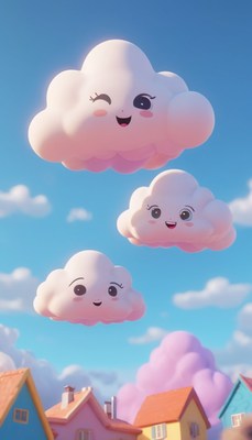 Smiling clouds over town