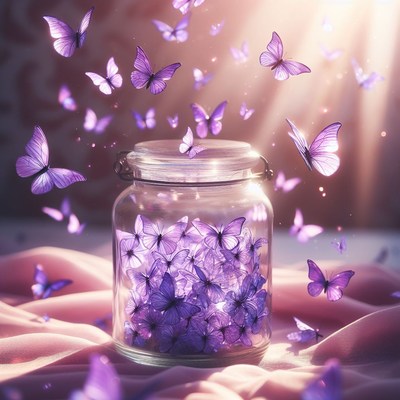 Purple butterflies in jar